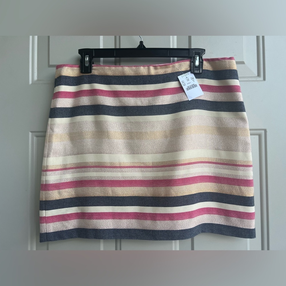 J.Crew Metallic Striped Mini Skirt Size 8 – Pink Navy Gold